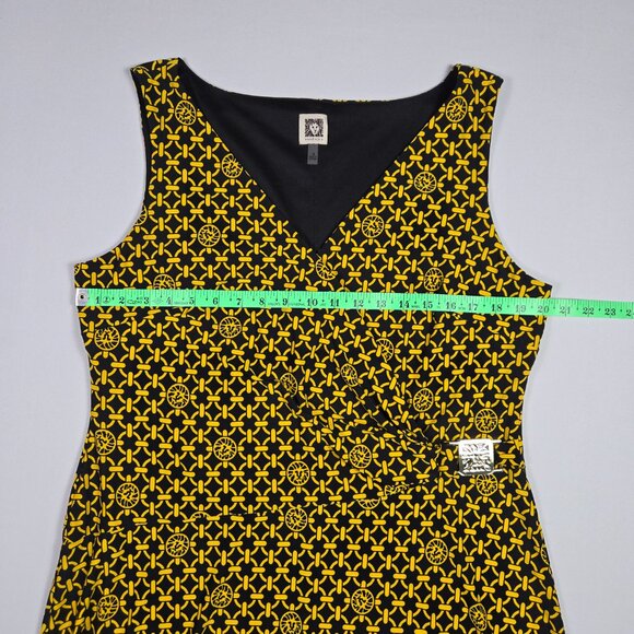 Anne Klein 16 Wrap Style Midi Maxi Dress Yellow Black Abstract Print Elegant - Picture 10 of 14